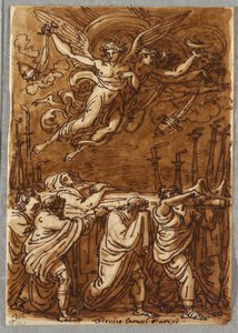Schetsboek Folio, De apostelen dragen het lichaam van de Maagd naar het graf, studie naar Lodovico Carracci