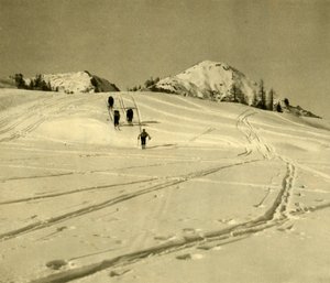Skiën in de Totes Gebirge bergen, Oostenrijk, ca. 1935