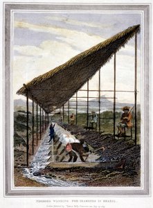 Slaven wassen diamanten onder toezicht van opzichters met zwepen, Brazilië, 1815 door Unbekannt