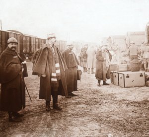 Soldaten arriveren in Amanvillers, Frankrijk, ca. 1914-1918