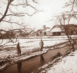 Soldaten bij een rivier, Bernecourt, Noord-Frankrijk, ca. 1914-ca. 1918 door Unbekannt