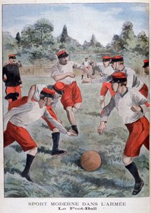 Soldaten van het Franse leger die voetbal spelen, 1902