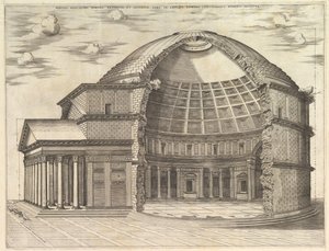 Speculum Romanae Magnificentiae: Het Pantheon, opengebroken om het interieur te tonen