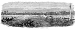 St Kilda Road, zuidkant van Princes Bridge - Overstromingen in Melbourne, Australië, 1864 door Unbekannt