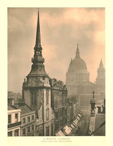 St Martin, Ludgate, uitzicht vanuit het zuidwesten, midden-late 19e eeuw door Unbekannt