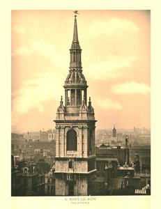 St Mary-Le-Bow, de toren, midden-late 19e eeuw