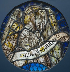 Glas-in-lood rondel met een engel die een rol vasthoudt, c. 1425-1450 door Unbekannt