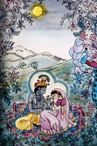 Glas-in-lood in Iskcon-tempel: Krishna en Rada, Londen, Groot-Brittannië door Unbekannt