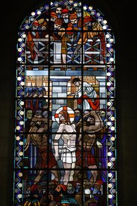 Glas-in-lood in Notre Dame du Rosaire katholieke kerk: Christus