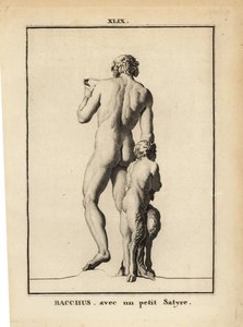 Standbeeld van Bacchus, de Romeinse god van de wijn, naakt met een sater door Unbekannt