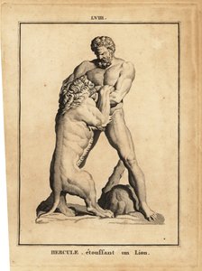 Standbeeld van Hercules, Romeinse held en god, die een leeuw verstikt door Unbekannt