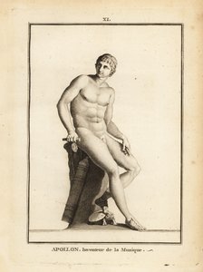 Beeld van de Romeinse god Apollo, uitvinder van muziek, naakt zittend door Unbekannt