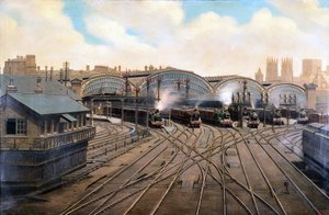 Stoomlocomotieven op York Station, Yorkshire, ca. 1910