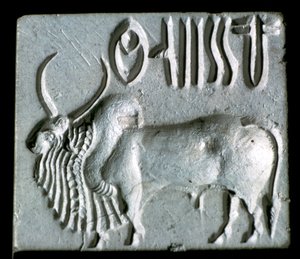 Steatiet zegel met gebochelde stier, Indusvallei, Mohenjo-Daro, 2500 - 2000 v.Chr.