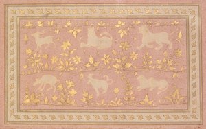 Gestencilde Scènes van Leeuw en Gazelle, ca. 1710 door Unbekannt