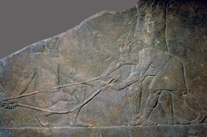 Stenen paneel uit het Noordpaleis van Ashurbanipal, Nineveh, Noord-Irak, Neo-Assyrisch, ca. 645 v.Chr. door Unbekannt