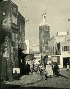 Straatscène in Tanger, met moskee, 1902