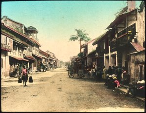 Straat in Rangoon, Birma, eind 19e of begin 20e eeuw