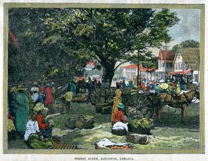 Straatscène, Kingston, Jamaica, ca. 1880 door Unbekannt