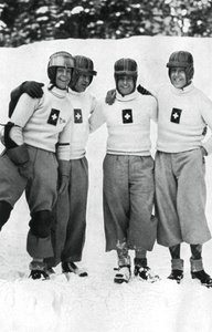 Zwitserse viermans bobsleeteam, Olympische Winterspelen, Garmisch-Partenkirchen, Duitsland, 1936