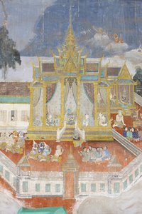 Zilveren Pagode Deze muurschildering toont scènes uit de Reamker, de Cambodjaanse versie van het klassieke hindoeïstische gedicht Ramayana, Phnom Penh, Cambodja door Unbekannt