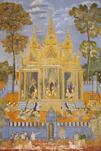 Zilveren Pagode Deze muurschildering toont scènes uit de Reamker, de Cambodjaanse of Khmer versie van het klassieke Hindoe-epos Ramayana, Phnom Penh, Cambodja door Unbekannt