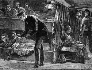 De pols nemen van een zieke Ierse emigrant aan boord van een schip, 1840s ca. 1890