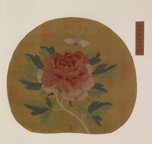 Tapijt: een pioenroos en vlinder, mogelijk Ming-dynastie, 1368-1644 door Unbekannt