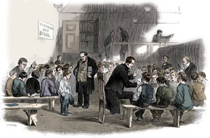Jongens leren lezen in de Ragged School Union school, Lambeth, Londen, 1868 door Unbekannt