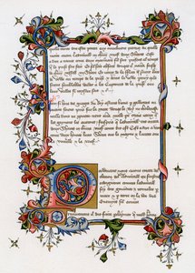 Tekstpagina met verlichte beginletter, begin 15e eeuw