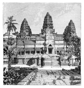 De hoofdgevel van de tempel in Angkor-Wat, Cambodja door Unbekannt