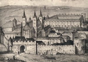 De abdij van St Germain-des-Prés in de 14e eeuw, 1915 door Unbekannt