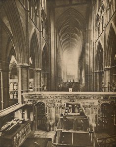 Het grote interieur van de abdij: Kijkend naar het westen vanuit de kapel van de belijder, ca. 1935