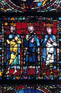 De Aanbidding der Wijzen, glas-in-lood, Kathedraal van Chartres, Frankrijk, 1145-1155 door Unbekannt