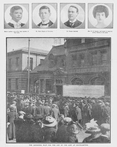De pijnlijke wachttijd voor de lijst van de verloren personen in Southampton, 20 april 1912 door Unbekannt