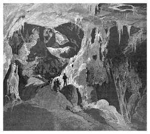 De Arch Cave kijkend naar het noorden, Jenolan Caves, New South Wales, Australië, 1886