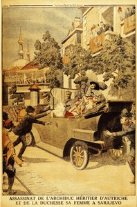 De moord op aartshertog Franz Ferdinand van Oostenrijk en zijn vrouw, hertogin Sophia, door Gavrilo Pr door Unbekannt