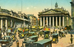 De Bank of England en Royal Exchange, Londen, ca. 1910