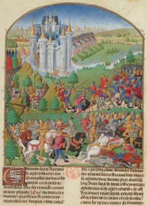 De Slag bij Auray op 29 september 1364 Miniatuur uit Compillatie door Unbekannt