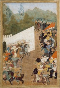 De slag bij Shahbarghan, folio uit een Padshahnama-kroniek van de keizer, 17e eeuw