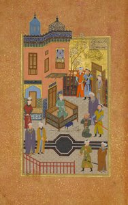 De Bedelaar die zijn Liefde voor een Prins Beleed, Folio 28r uit een Mantiq al-tair..., A.H. 892A.D. 14 door Unbekannt