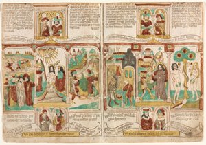 De Bijbel van de Armen Biblia Pauperum, Leger van de Farao verdronken in de Rode Zee, 1450-1465 door Unbekannt
