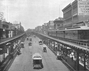 The Bowery, noordwaarts kijkend, New York, VS, ca. 1900