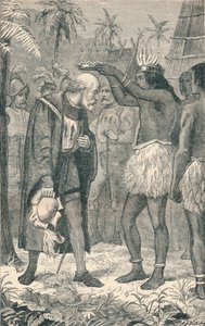 De Cacique plaatst een kroon op het hoofd van Columbus, 1904 door Unbekannt
