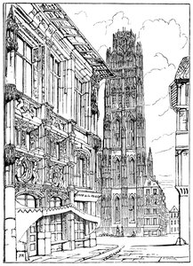 De kathedraaltoren, Rouen, 1835