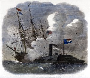 De burgeroorlog in Amerika - Zeeslag in Hampton Roads..., 1862 door Unbekannt