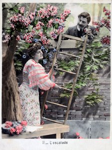 Het klimmen, vintage Franse ansichtkaart, ca. 1900