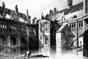 Het kloosterhof, St. Stephens Kapel, Palace of Westminster, 1834