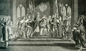 De kroning van Anne Boleyn met de kroon van St. Edward, 1902
