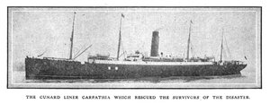 De Cunard-liner Carpathia die de overlevenden van de ramp redde, 20 april 1912 door Unbekannt